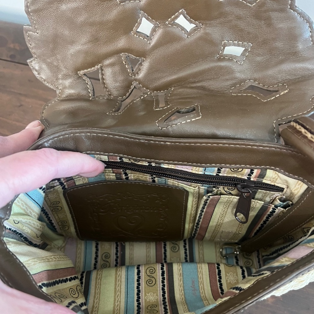 Brighton Cassia Nat Leather 3D Floral Handbag Shoulder Purse Ivory Brown Charms - Picture 9 of 11